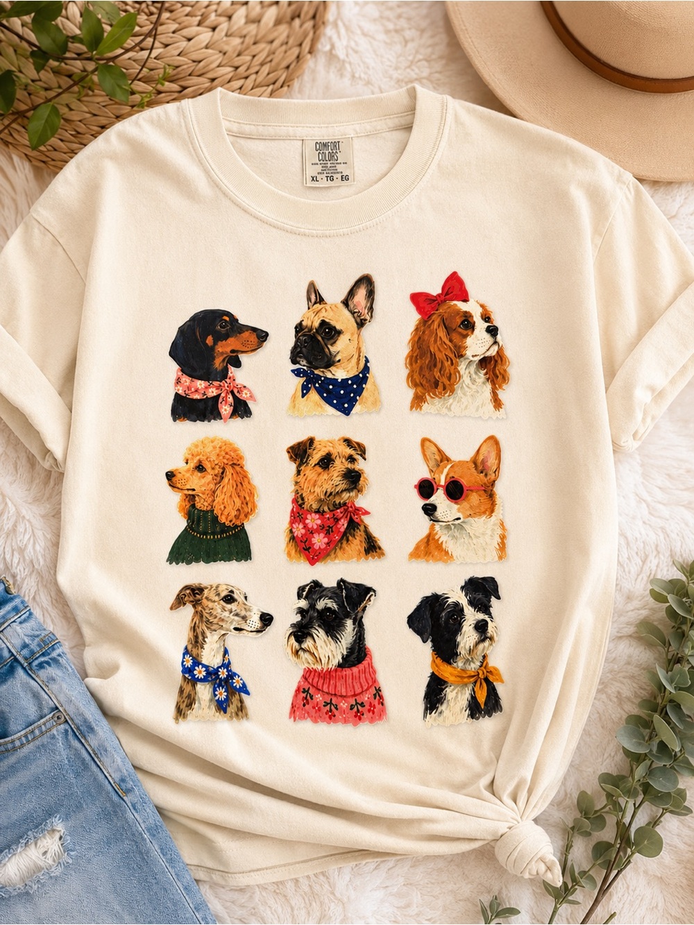 Comfort Colors Cream Multicolor Dog Portrait Tee